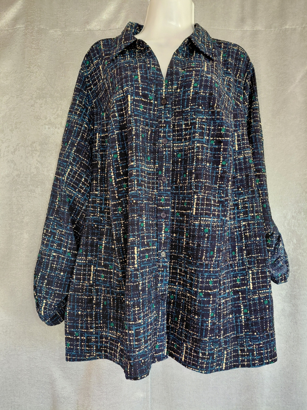 Maggie Barnes for Catherines Abstract Grid Button Down Blouse Plus Size 2X 22W/2